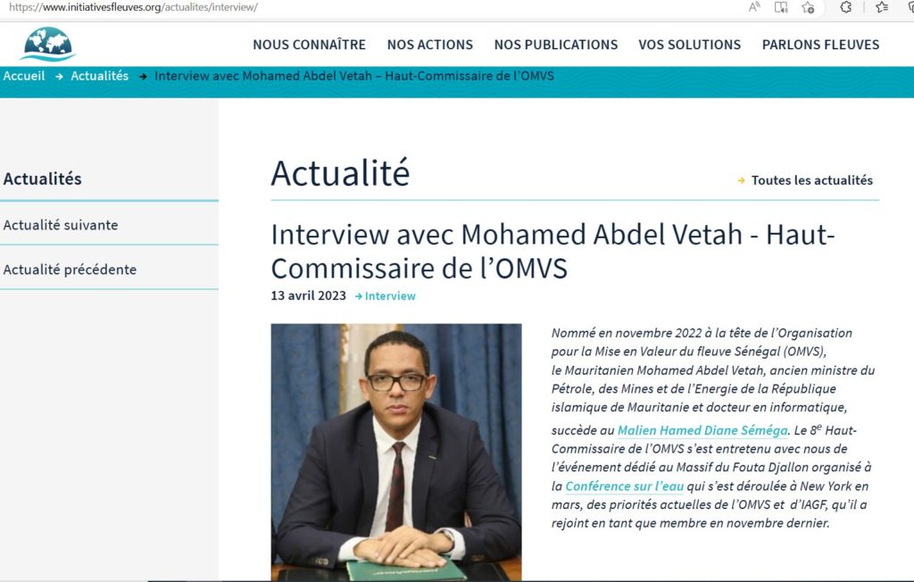 Interview de M. Mohamed Abdel Vetah – Haut-Commissaire de l’OMVS accordée à l’IAGF